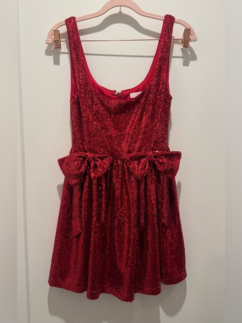 Lush Red Sequin Bow Waist Party Dress